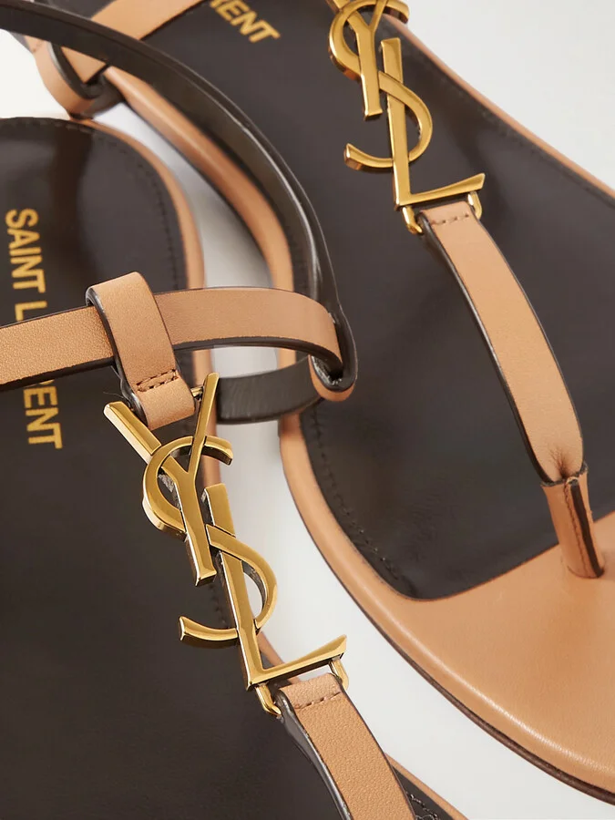 SAINT LAURENT - Cassandra Logo-embellished Leather Slingback Sandals - Brown - Image 4