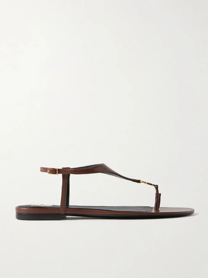 SAINT LAURENT - Cassandra Logo-embellished Leather Slingback Sandals - Brown