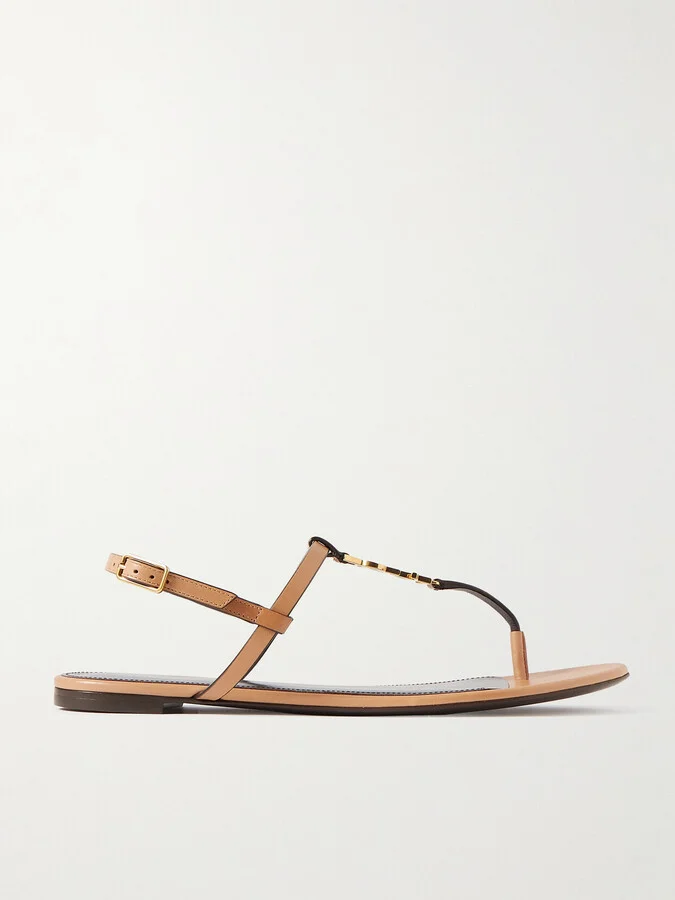 SAINT LAURENT - Cassandra Logo-embellished Leather Slingback Sandals - Brown