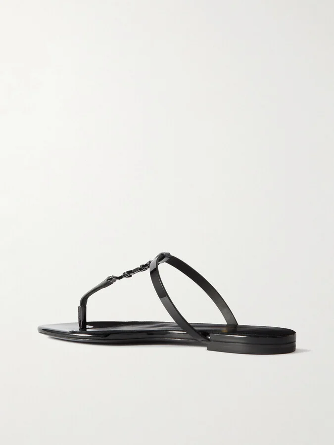 SAINT LAURENT - Cassandra Logo-embellished Patent-leather Sandals - Black - Image 3