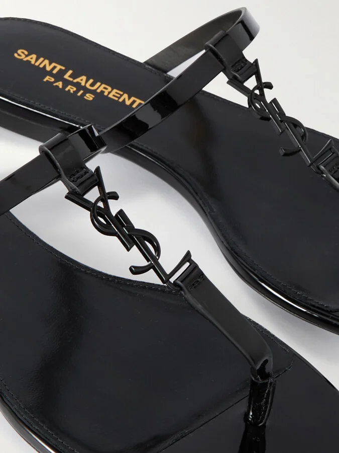 SAINT LAURENT - Cassandra Logo-embellished Patent-leather Sandals - Black - Image 4
