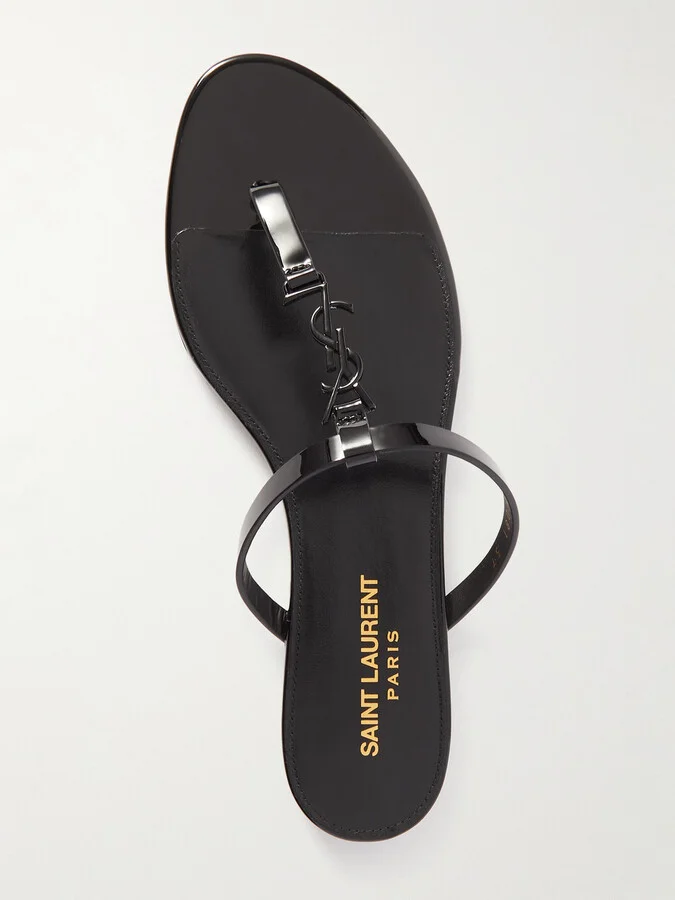 SAINT LAURENT - Cassandra Logo-embellished Patent-leather Sandals - Black - Image 5