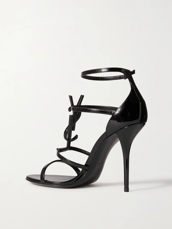 SAINT LAURENT - Cassandra Logo-embellished Patent-leather Sandals - Black - Image 3
