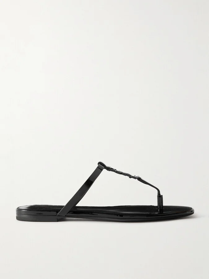 SAINT LAURENT - Cassandra Logo-embellished Patent-leather Sandals - Black