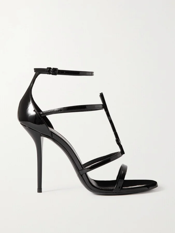 SAINT LAURENT - Cassandra Logo-embellished Patent-leather Sandals - Black