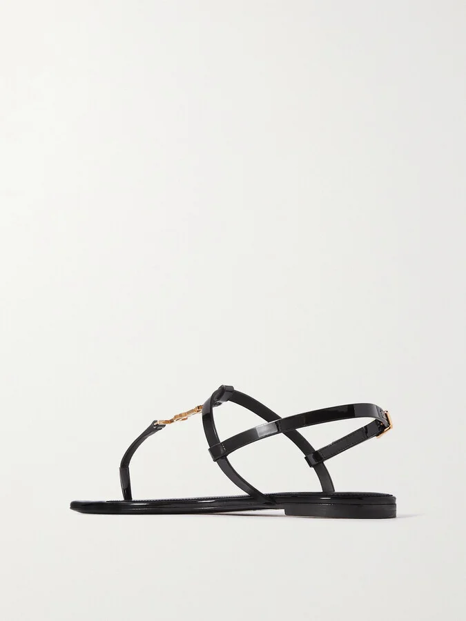 SAINT LAURENT - Cassandra Logo-embellished Patent-leather Slingback Sandals - Black - Image 3