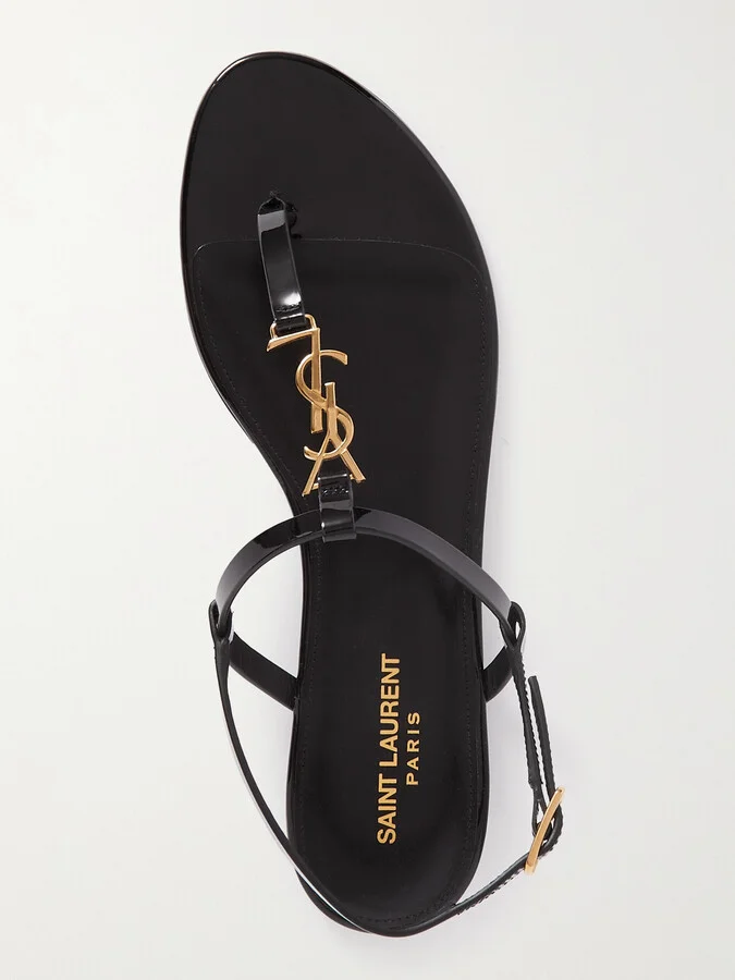 SAINT LAURENT - Cassandra Logo-embellished Patent-leather Slingback Sandals - Black - Image 5