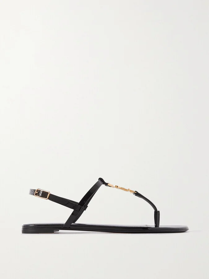 SAINT LAURENT - Cassandra Logo-embellished Patent-leather Slingback Sandals - Black