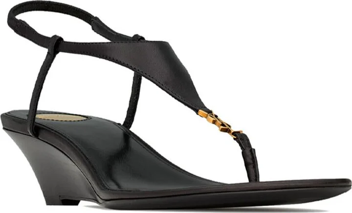 Saint Laurent Cassandra Smooth Leather Wedge Sandals Shoes - Image 3