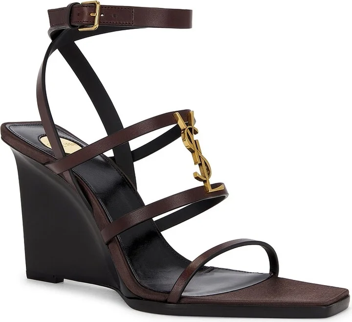 Saint Laurent Cassandra Wedge Sandal in Brown - Image 2