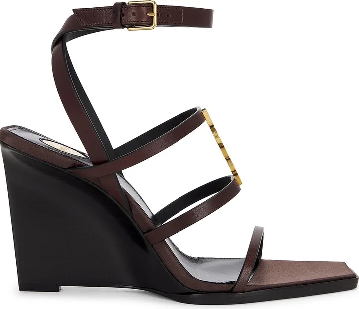 Saint Laurent Cassandra Wedge Sandal in Brown