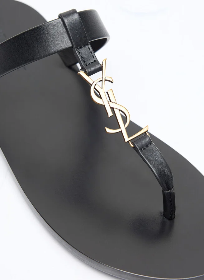 Saint Laurent Cassandre Leather Slides - Man Sandals Black Eu - 41 - Image 2