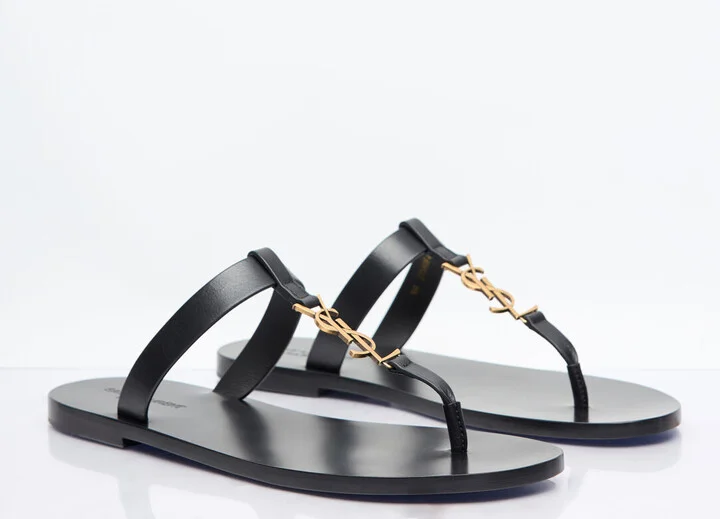 Saint Laurent Cassandre Leather Slides - Man Sandals Black Eu - 41 - Image 3