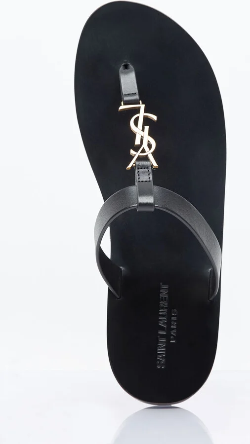 Saint Laurent Cassandre Leather Slides - Man Sandals Black Eu - 41 - Image 7