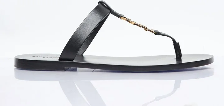Saint Laurent Cassandre Leather Slides - Man Sandals Black Eu - 41