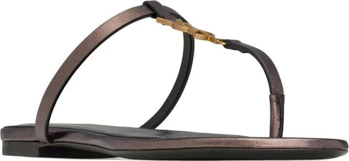 Saint Laurent Cassandre Leather Thong Sandals - Image 2