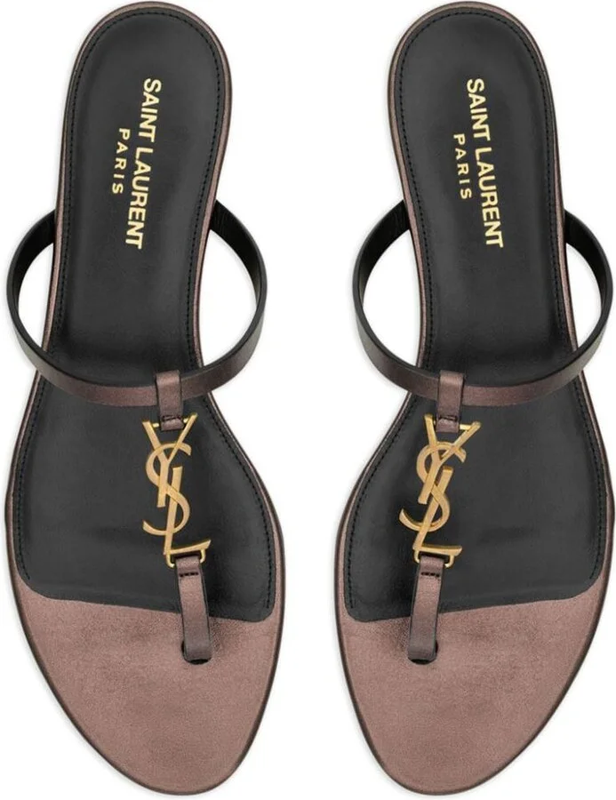Saint Laurent Cassandre Leather Thong Sandals - Image 3