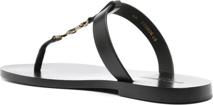 Saint Laurent Cassandre Leather Thong Sandals - Image 3