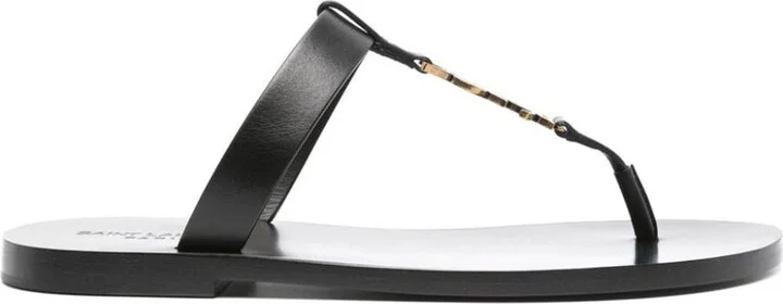 Saint Laurent Cassandre Leather Thong Sandals