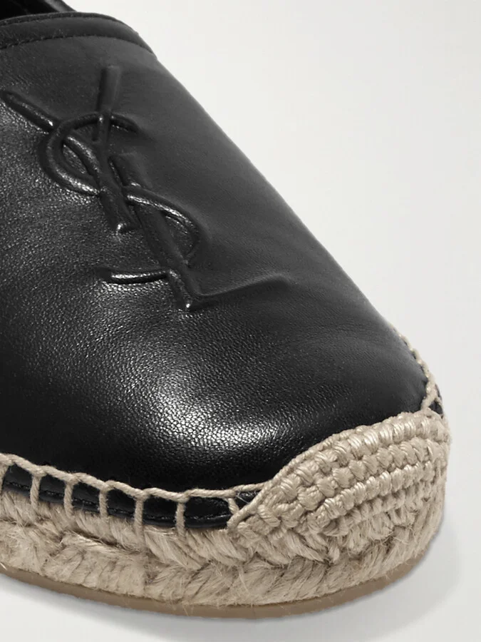 SAINT LAURENT - Cassandre Logo-embossed Leather Espadrilles - Black - Image 4