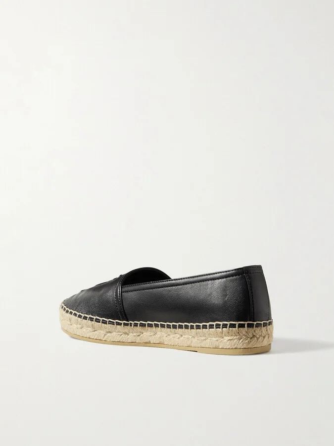 SAINT LAURENT - Cassandre Logo-embossed Leather Espadrilles - Black - Image 3