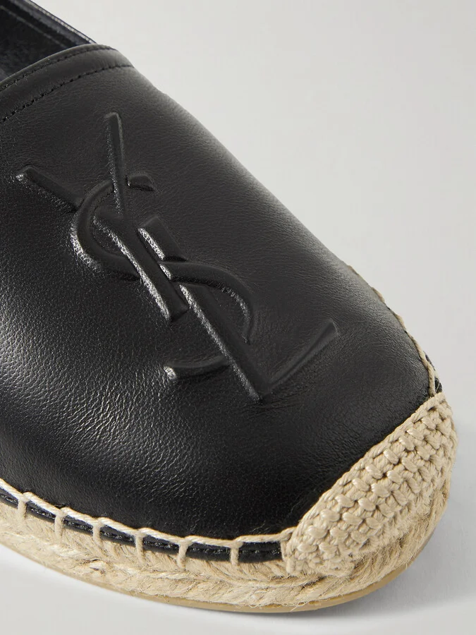 SAINT LAURENT - Cassandre Logo-embossed Leather Espadrilles - Black - Image 4