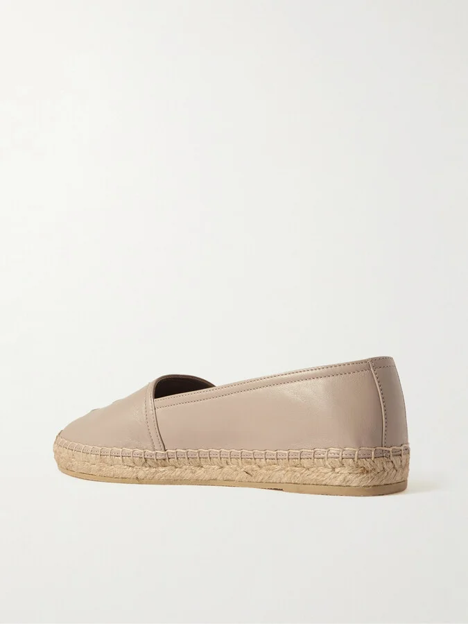 SAINT LAURENT - Cassandre Logo-embossed Leather Espadrilles - Neutrals - Image 3