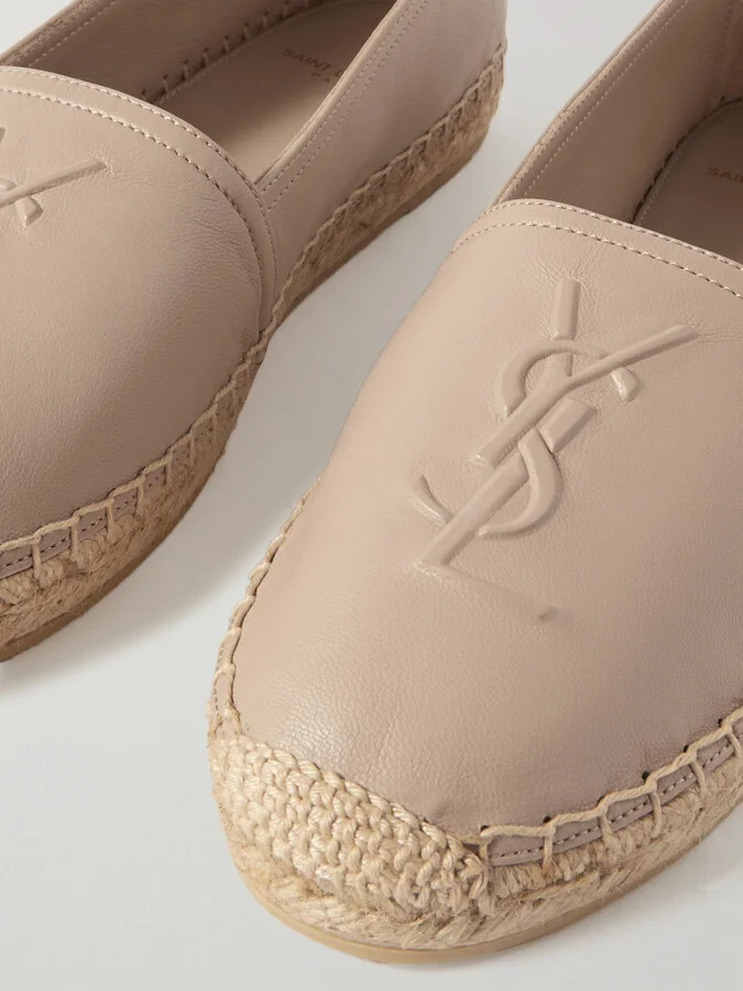SAINT LAURENT - Cassandre Logo-embossed Leather Espadrilles - Neutrals - Image 4