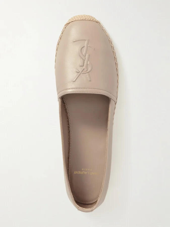 SAINT LAURENT - Cassandre Logo-embossed Leather Espadrilles - Neutrals - Image 5