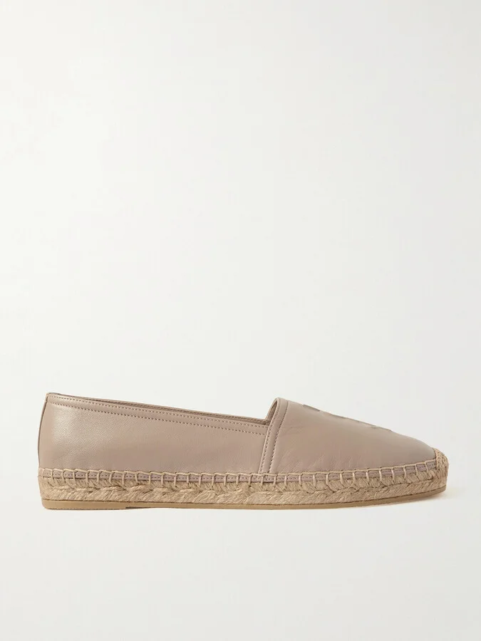 SAINT LAURENT - Cassandre Logo-embossed Leather Espadrilles - Neutrals