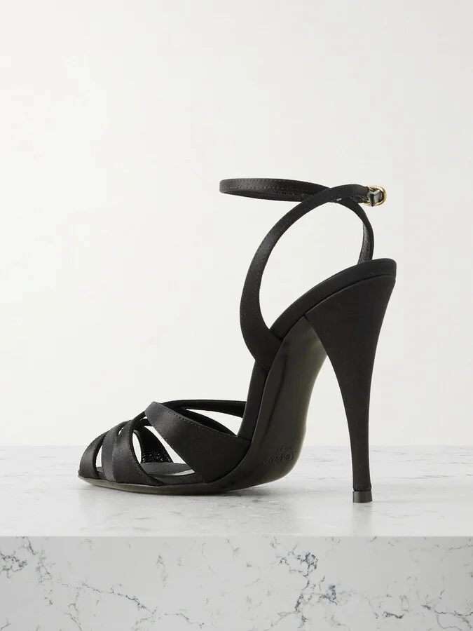 SAINT LAURENT - Chandelle Leather-trimmed Satin Sandals - Black - Image 3