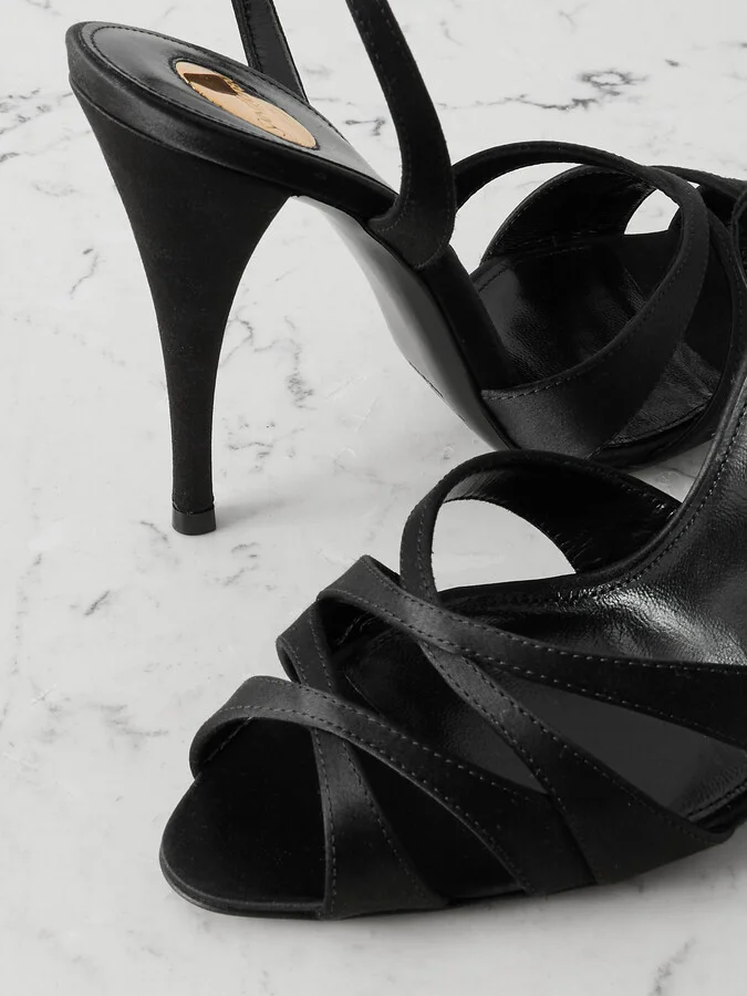 SAINT LAURENT - Chandelle Leather-trimmed Satin Sandals - Black - Image 4