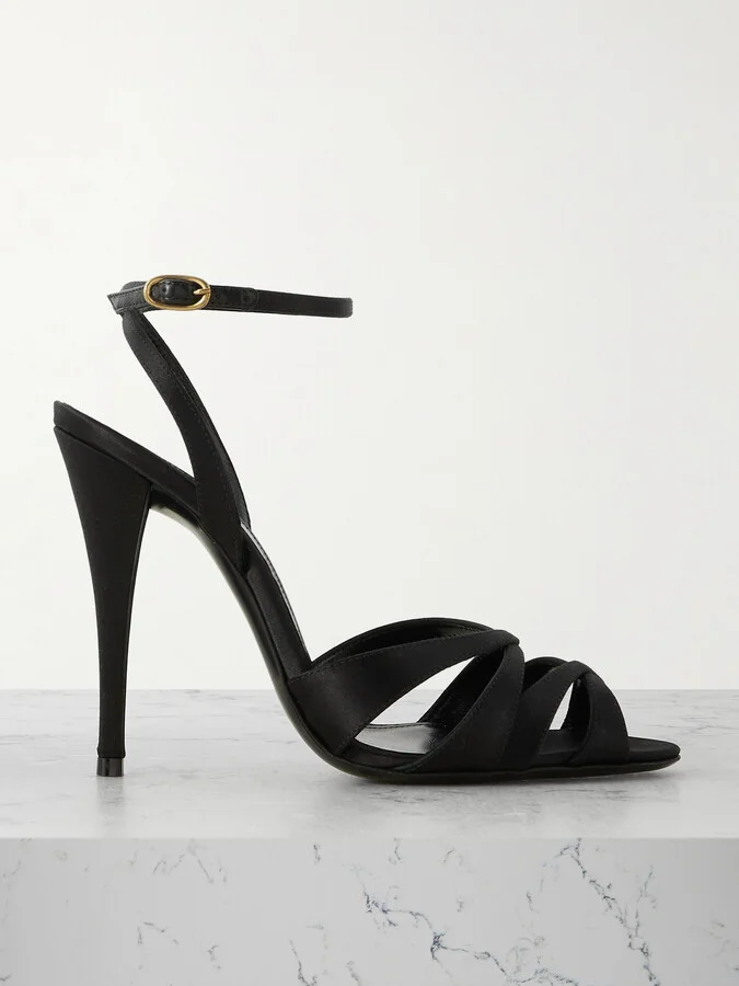 SAINT LAURENT - Chandelle Leather-trimmed Satin Sandals - Black