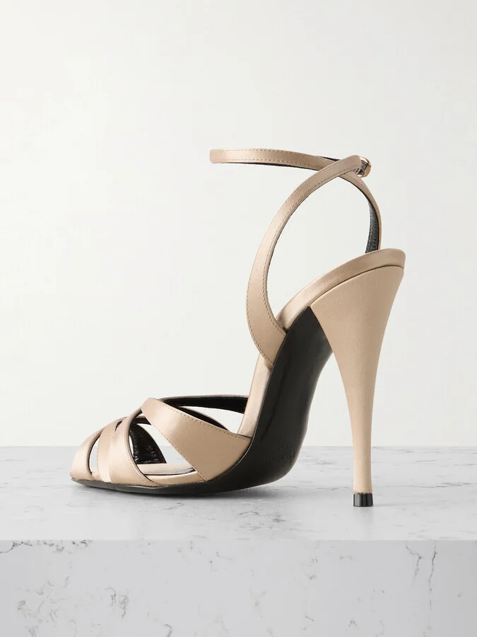 SAINT LAURENT - Chandelle Satin Sandals - Neutrals - Image 3