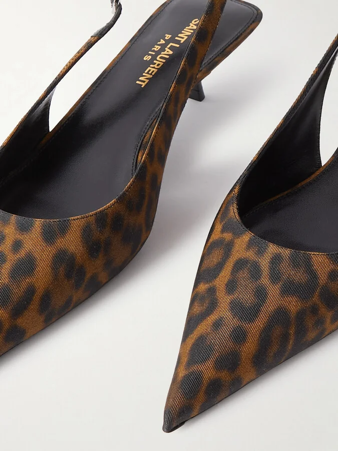 SAINT LAURENT - Cherish Leopard-print Grosgrain Slingback Pumps - Brown - Image 4