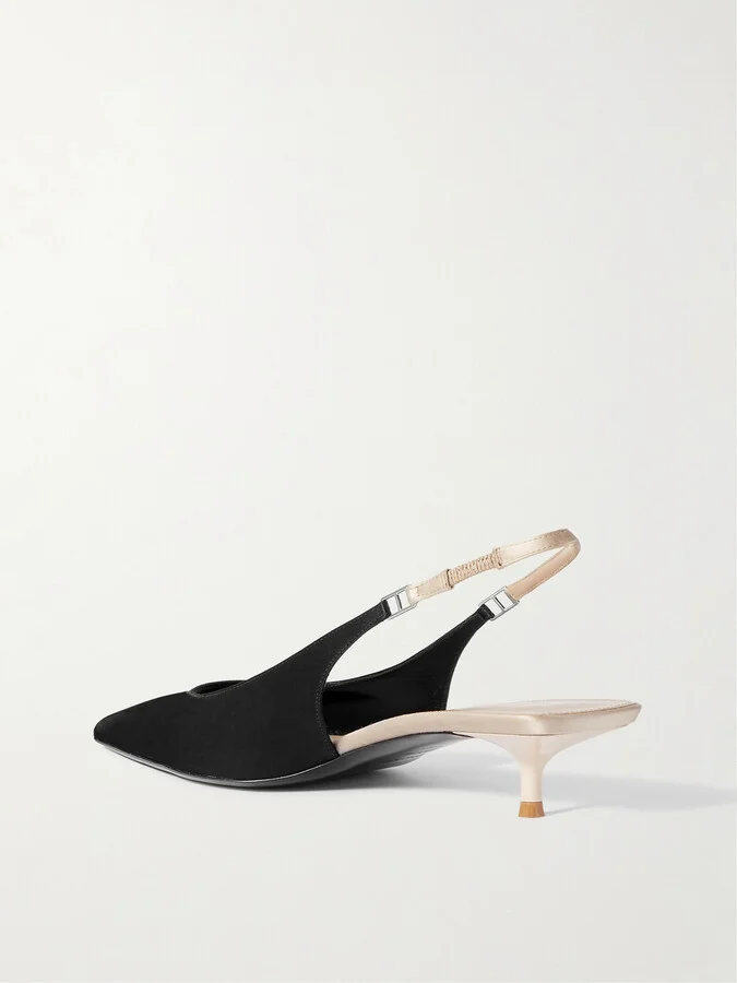 SAINT LAURENT - Cherish Two-tone Satin Slingback Pumps - Black - Image 2