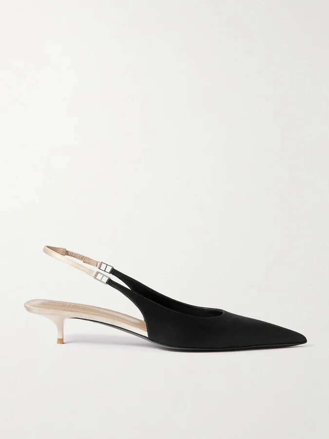 SAINT LAURENT - Cherish Two-tone Satin Slingback Pumps - Black