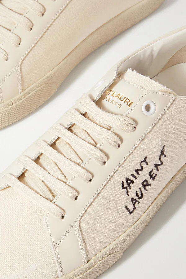SAINT LAURENT - Court Classic Sl/06 Distressed Logo-embroidered Canvas And Leather Sneakers - White - Image 4