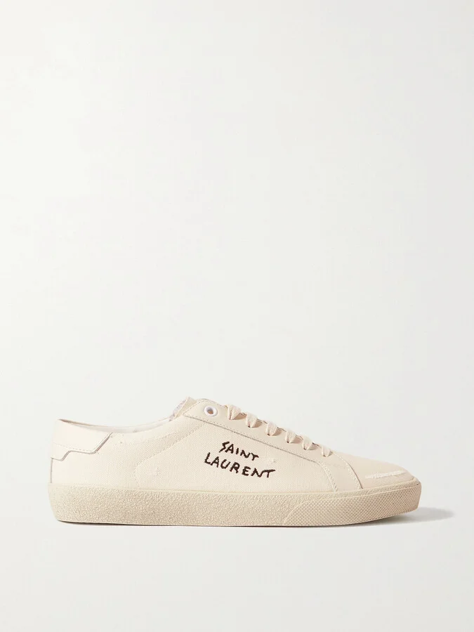 SAINT LAURENT - Court Classic Sl/06 Distressed Logo-embroidered Canvas And Leather Sneakers - White