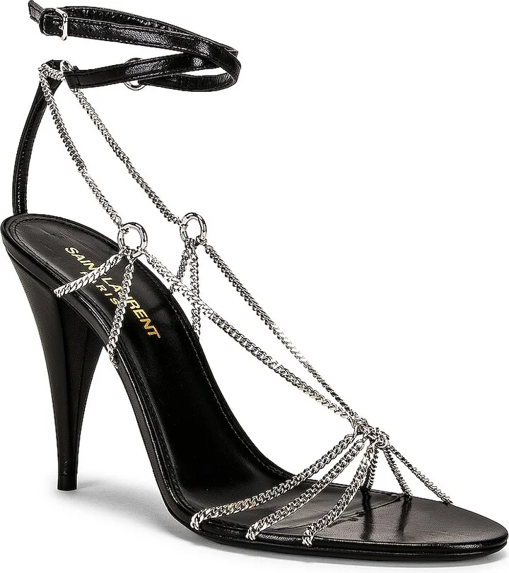Saint Laurent Cristal Chain Sandals in Black - Image 2