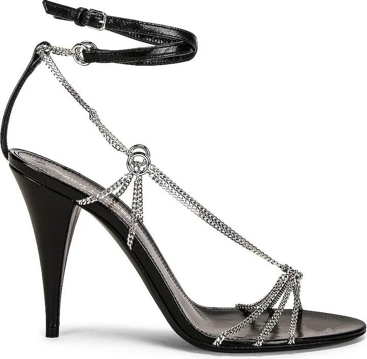 Saint Laurent Cristal Chain Sandals in Black