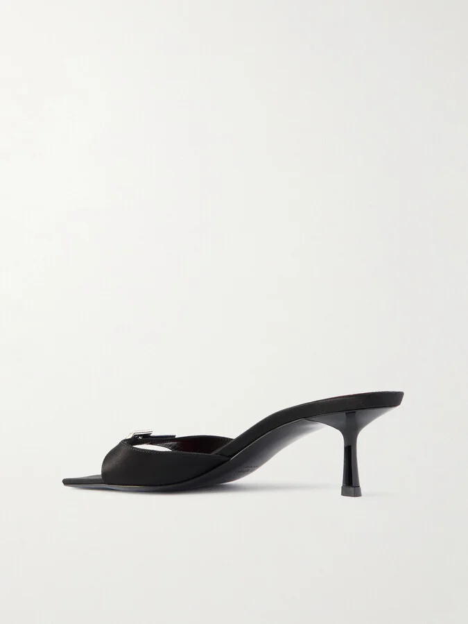 SAINT LAURENT - Daisy 50 Crystal-embellished Satin Mules - Black - Image 3