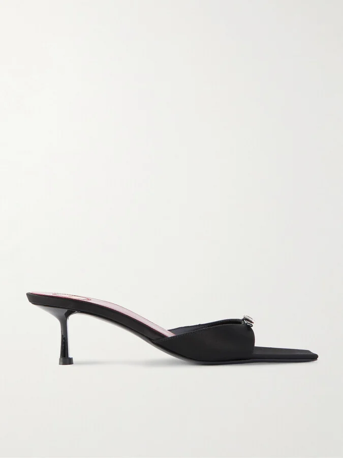 SAINT LAURENT - Daisy 50 Crystal-embellished Satin Mules - Black