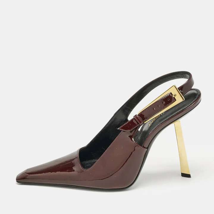 Saint Laurent Dark Burgundy Patent Leather Lee Slingback Pumps Size 39