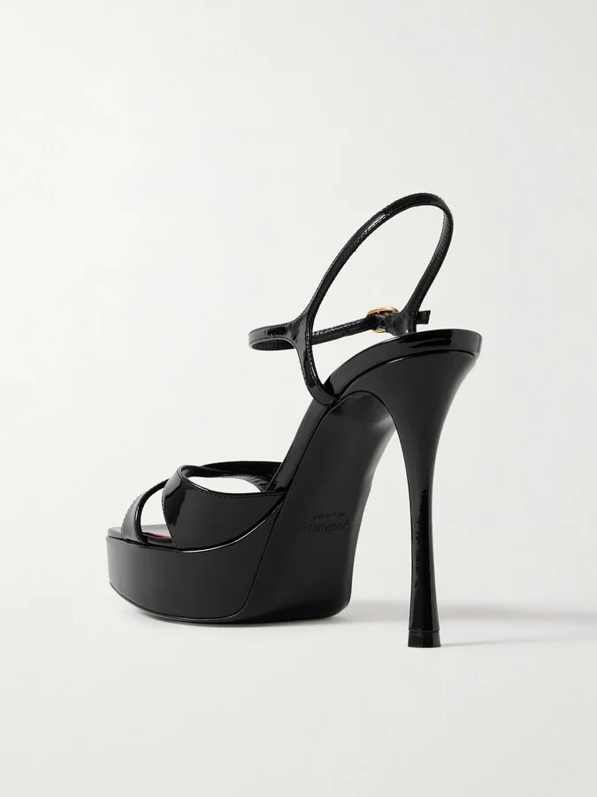 SAINT LAURENT - Debbie Patent-leather Platform Sandals - Black - Image 3