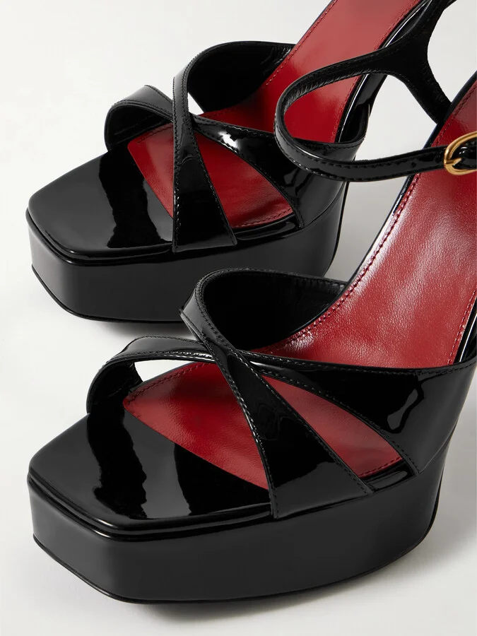 SAINT LAURENT - Debbie Patent-leather Platform Sandals - Black - Image 4