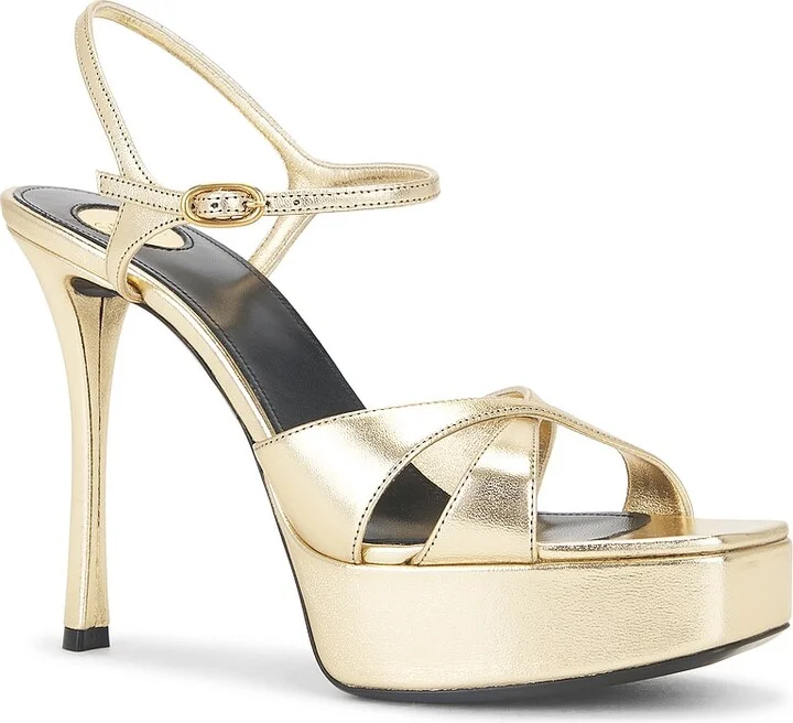 Saint Laurent Debbie Platform Sandal in Metallic Gold - Image 2