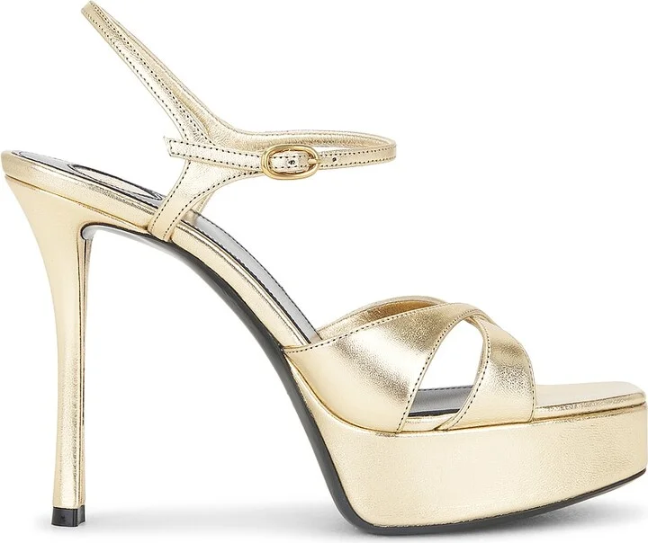 Saint Laurent Debbie Platform Sandal in Metallic Gold