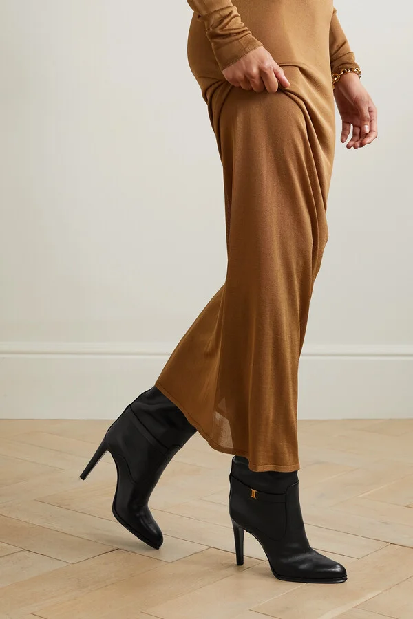 SAINT LAURENT - Diane Logo-embellished Leather Knee Boots - Black - Image 2