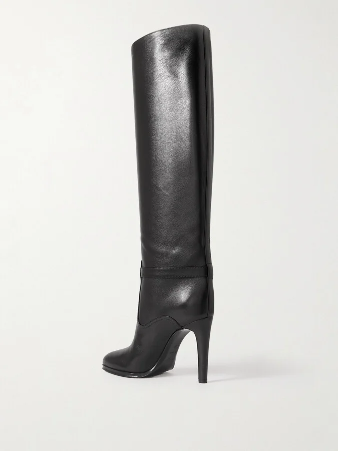 SAINT LAURENT - Diane Logo-embellished Leather Knee Boots - Black - Image 3